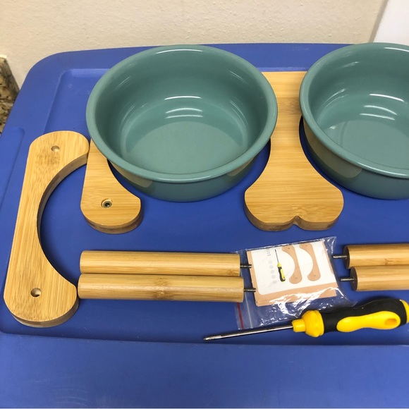 Dog Ceramic Raised Dog Bowl Set With Bamboo Stand Poshmark